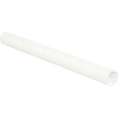 THE PACKAGING WHOLESALERS Mailing Tubes With Caps, 2" Dia. x 15"L, 0.06" Thick, White, 50/Pack P2015W